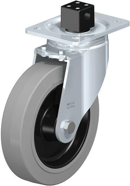 Blickle LH-POEV 200R-CS13-SG Stahlblech-Lenkrolle, Schwerlast-Ausführung, mit Anschraubplatte & Zentralfeststeller, Elastik-Vollgummi, Grau, 851879