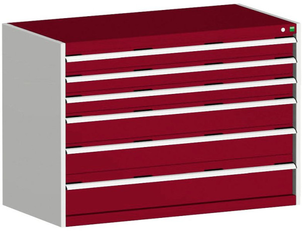 bott cubio Schubladenschrank bestückt mit 6 Schwerlastschubladen BxTxH: 1300 x 650 x 900 mm, RAL 7035/3004, 40022116.24V