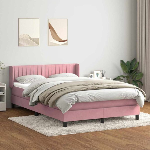 vidaXL Boxspringbett mit Matratze Rosa 160x220 cm Samt, 3318332