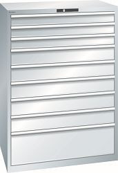 LISTA Schubladenschrank 54x36E (BxTxH) 1023x725x1450mm KEY Lock, Lichtgrau, 9 Schubladen, Fronthöhen: 100 - 300 mm, 78.297.020