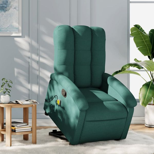 vidaXL Massagesessel mit Aufstehhilfe Dunkelgrün Stoff, 3204110