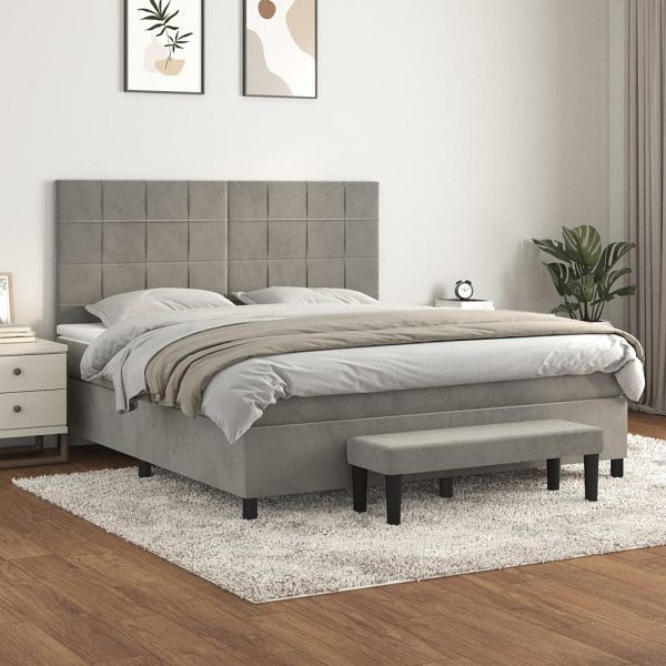 vidaXL Boxspringbett mit Matratze Hellgrau 160x200 cm Samt, 3137851