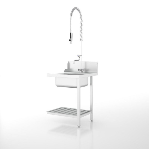 Ackermann Spülmaschinen Zulauftisch mit Becken 650x720x875 mm - H-Linie, Anbau rechts, Unterbau mit Ablagerosten, 9021106