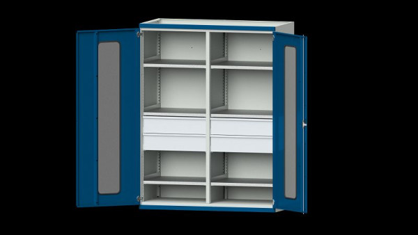 ANKE Werkbänke Schwerlastschrank, Modell 402, 1485 x 690 x 1950 mm, Sichtausschnitt aus Plexiglas, RAL 7035/5010, 621.292