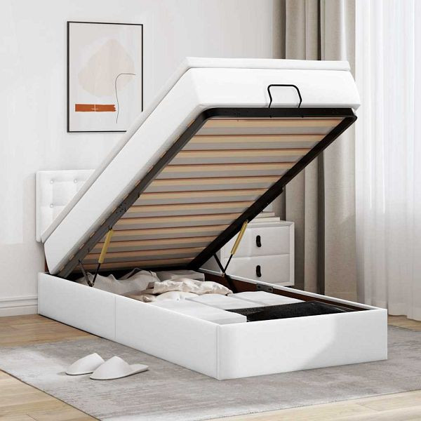 vidaXL Ottoman-Bett mit Matratzen & LEDs Reinweiß 90x190 cm Kunstleder, 3312128