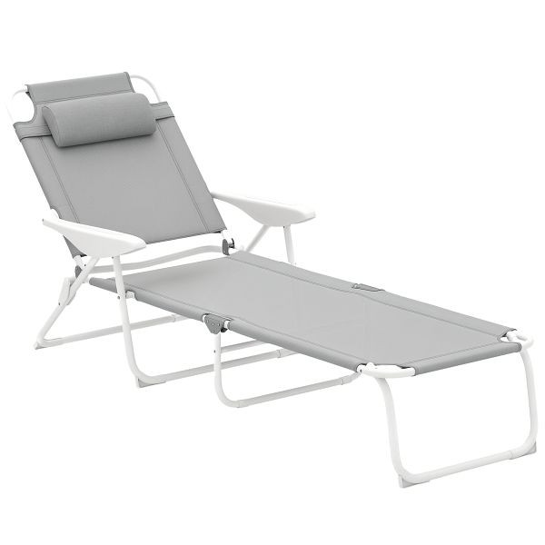 Outsunny Sonnenliege klappbar Gartenliege mit Kopfkissen, Liegestuhl mit 4-Fach verstellbare Rückenlehne bis 120 kg Hellgrau, 84B-438V01LG