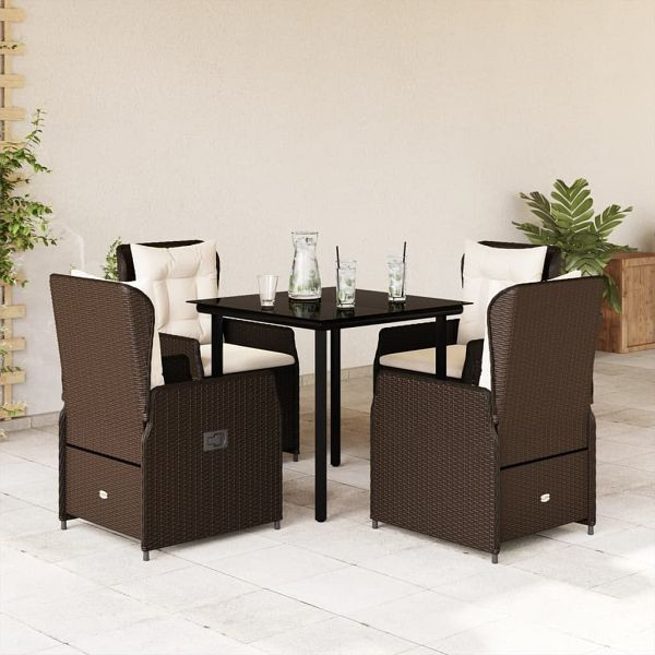 vidaXL 5-teilig Garten-Essgruppe mit Kissen Braun Poly Rattan, 3262848