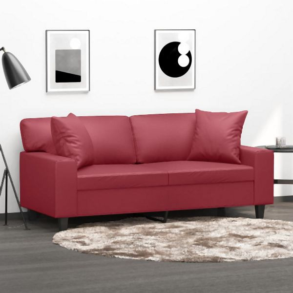 vidaXL 2-Sitzer-Sofa mit Zierkissen Weinrot 140 cm Kunstleder, 3200869