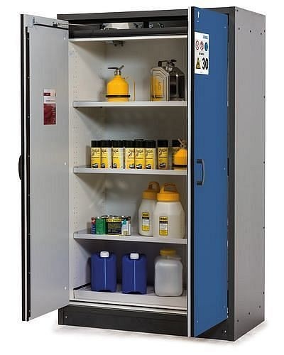 asecos Gefahrstoffschrank Basis-Line 30-123, 1170 mm, 3 Einlegeböden, Türen blau, 3100306730003
