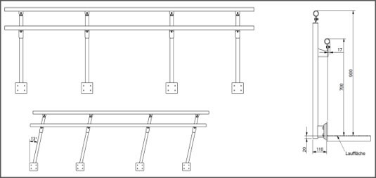 Altec Geländer für AOL-R, Länge: 3990 mm, 081.40.717
