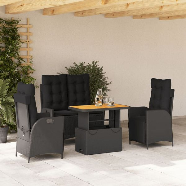 vidaXL 4-teilig Garten-Essgruppe mit Kissen Schwarz Poly Rattan, 3277456