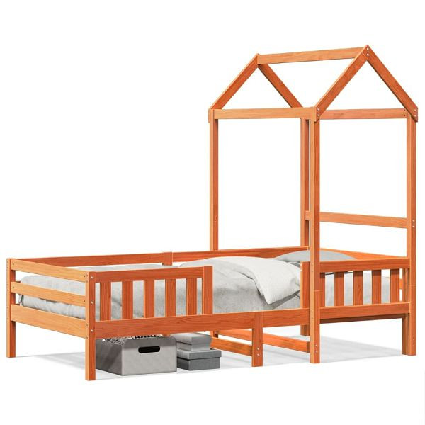 vidaXL Massivholzbett mit Dach Wachsbraun 100x200 cm Kiefer, 3282158