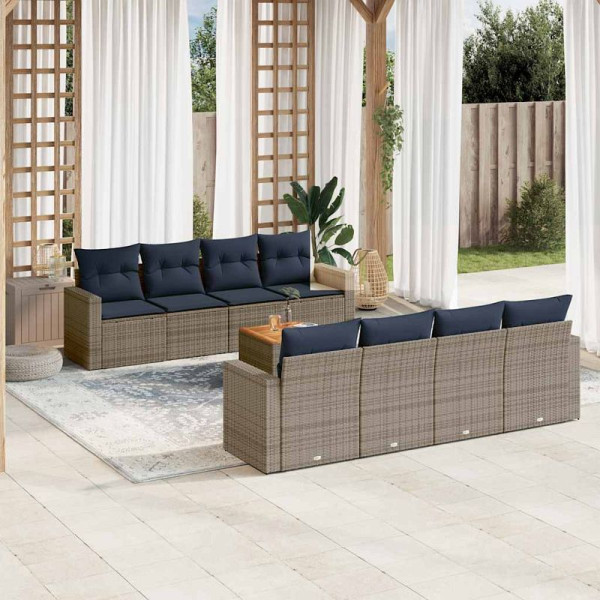 vidaXL 9-teilige Garten-Sofagarnitur mit Kissen Grau Poly Rattan, 3256376