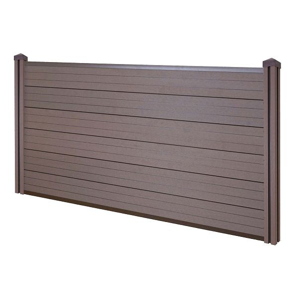 Mendler WPC-Sichtschutz Sarthe, Windschutz Zaun, WPC-Pfosten, Basiselement niedrig, 1,95m braun, 76161+76162