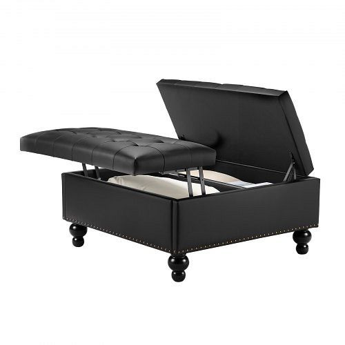 VEVOR quadratische Leder-Ottomane mit Stauraum, gepolsterter Couchtisch, Lift-Top, PU-Leder schwarz für Wohn-/Schlafzimmer, PGJDFXYSJFBSX8X4K001V0