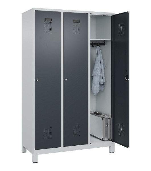 C+P Spind Evolo PLUS, mit Füßen, 3 Abteile, 1950x1200x500mm, 7035/7016, Verschluss Zylinderschloss, Ablageböden 3, 049010-32 S10039