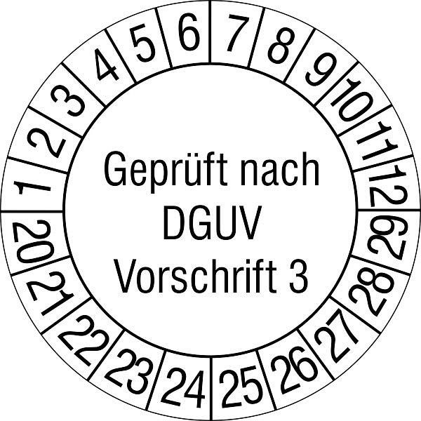SafetyMarking Prüfplakette, Geprüft nach DGUV Vorschrift 3, Prüfzeitraum: 20-29, Ø 3 cm, Folie, selbstklebend, VE: 15 Stück/Bogen, 30.C2140-20-29