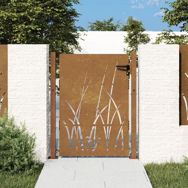vidaXL Gartentor 105x130 cm Cortenstahl Gras-Design, 153228