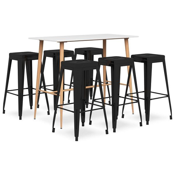 vidaXL 7-teilig Bar-Set Weiß und Schwarz, Material: Metall, 3057443