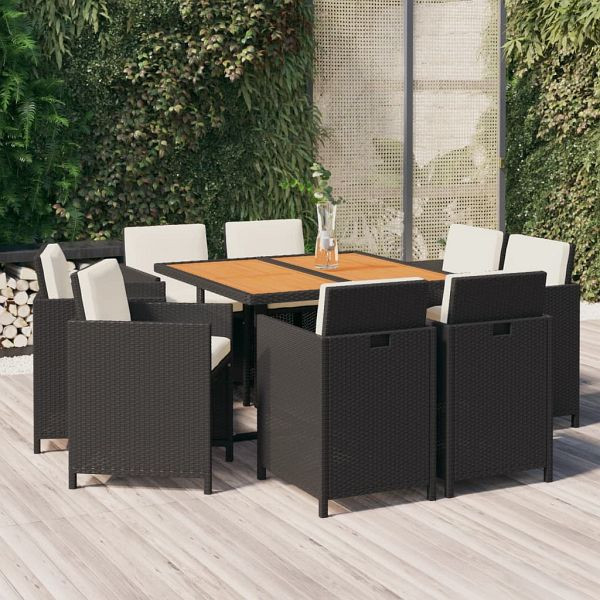 vidaXL 9-teilig Garten-Essgruppe mit Kissen Poly Rattan Schwarz, 3095520