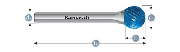 Karnasch Hartmetall-Frässtift Blue-Tec beschichtet KUD/ HP-1 d1=3 / l2=2,5 / d2=3 / l1=38mm, VE: 4 Stück, 115037025