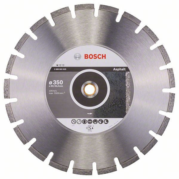 Bosch Diamanttrennscheibe Standard for Asphalt, 350 x 20,00/25,40 x 3,2 x 8 mm, 2608602625