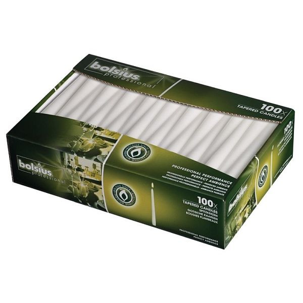 Bolsius Spitzkerzen weiß 25,4cm, VE: 100 Stück, Brennzweit: 7,5 Stunden, P960