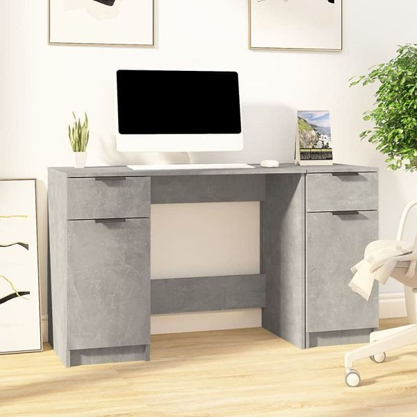 vidaXL Schreibtisch mit Beistellschrank Betongrau Holzwerkstoff, 3115911