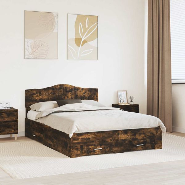 vidaXL Bettrahmen Geräucherte Eiche 140 x 190 cm Holzwerkstoff, 3413197