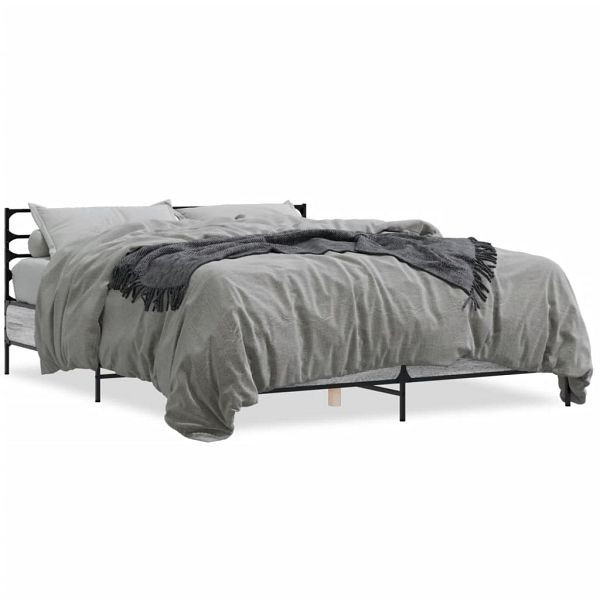 vidaXL Bettgestell Grau Sonoma 150x200 cm Holzwerkstoff und Metall, 3280050