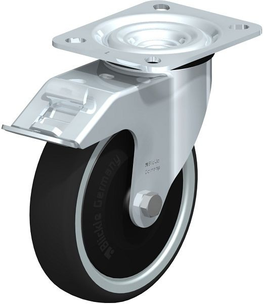 Blickle L-PATH 125K-FI-ELS-FK Stahlblech-Lenkrolle, mittelschwere Ausführung, mit Anschraubplatte & Feststeller, Thermoplastisches Polyurethan, 852200