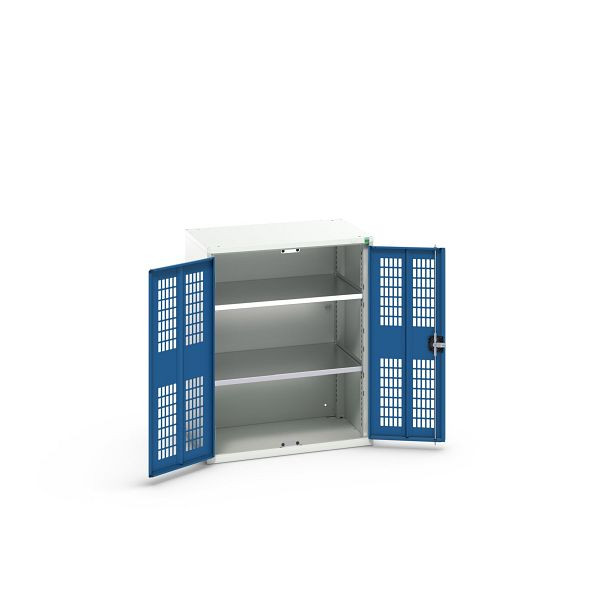 bott verso Flügeltürschrank mit Belüftung, mit 2 Fachböden, BxTxH: 800 x 550 x 1000 mm, Lichtgrau / Enzianblau, 16926742.11