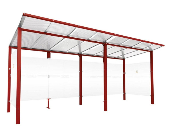 Procity Raucherunterstand Modulo - Ohne Frontverkleidung - Tiefe 1990 mm, Farbe RAL 3004, Maße: Breite 5000 x Höhe 2250 x Tiefe 2000 mm, 529573.3004