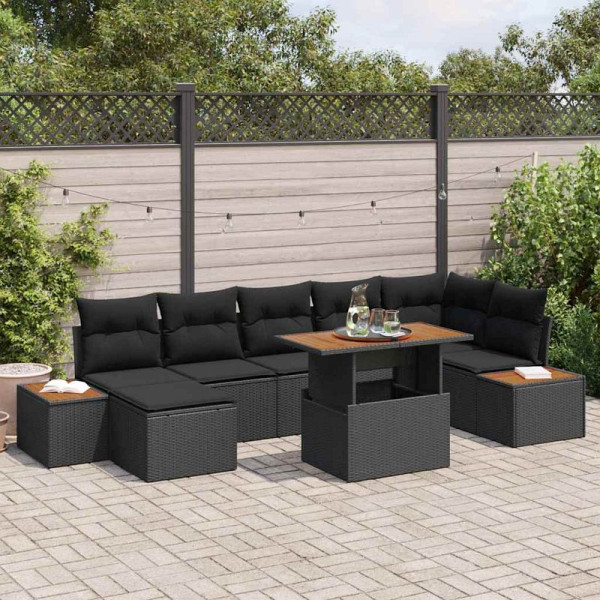 vidaXL Garten Essgruppe mit Kissen, 8er Set, Schwarz und Braun, 3350090