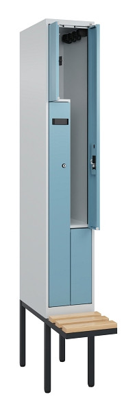 C+P Z-Spind Evolo PLUS, Bank, 2 Fächer, 2120x300x815mm, 7035/0010, Zylinderschloss, Sitzfläche Holz, 0490437-102 S10032