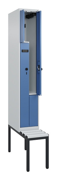 C+P Z-Spind Evolo PLUS, Bank, 2 Fächer, 2120x300x815mm, 7035/5023, Drehriegel, Sitzfläche Kunststoff, Sitzbank, 0490537-102 S10062