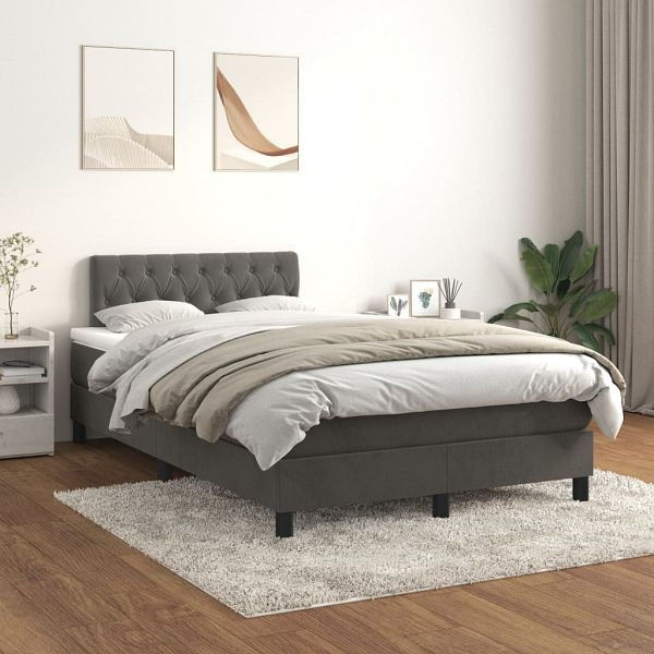 vidaXL Boxspringbett mit Matratze Dunkelgrau 120x200 cm Samt, 3141474