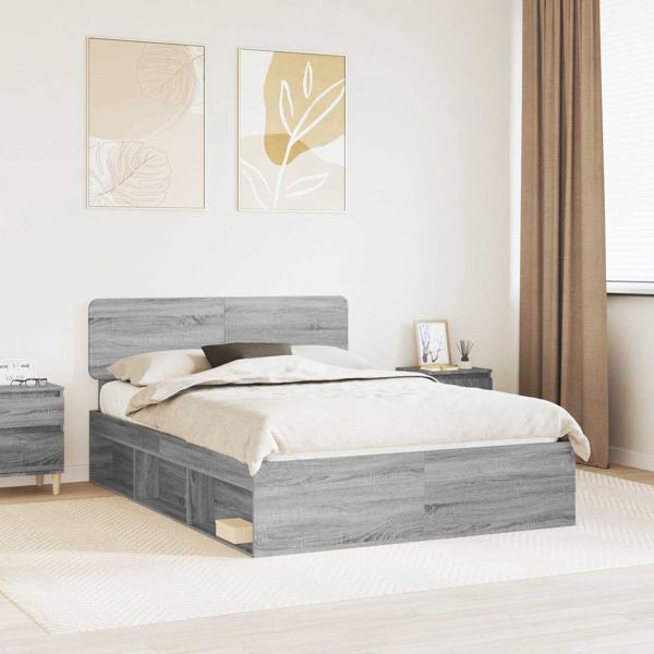 vidaXL Bettrahmen Graues Sonoma 160 x 200 cm Massives Kiefernholz, 3412056