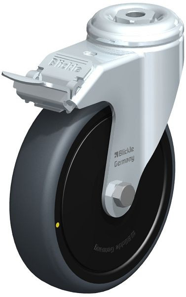 Blickle LKRA-TPA 126K-11-FI-ELS-FK Apparate-Lenkrolle mit Rückenloch & Feststeller, Thermoplastisches Gummi-Elastomer, Grau, 652354