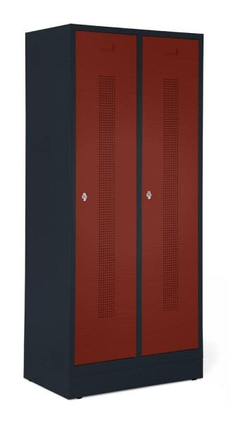 Deskin Garderobenspind mit Sockel, Rubinrot RAL 3003, 800 x 500 x 1800 mm, 2 Abteile, Korpus: Anthrazit RAL 7021, 347044