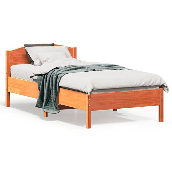 vidaXL Massivholzbett mit Kopfteil Wachsbraun 90x190 cm Kiefer, 842625