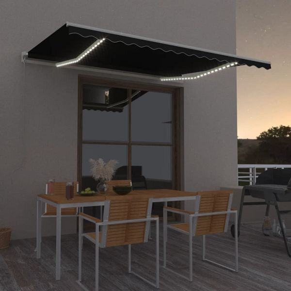 vidaXL Markise Manuell Einziehbar mit LED 400x350 cm Anthrazit, 3068984
