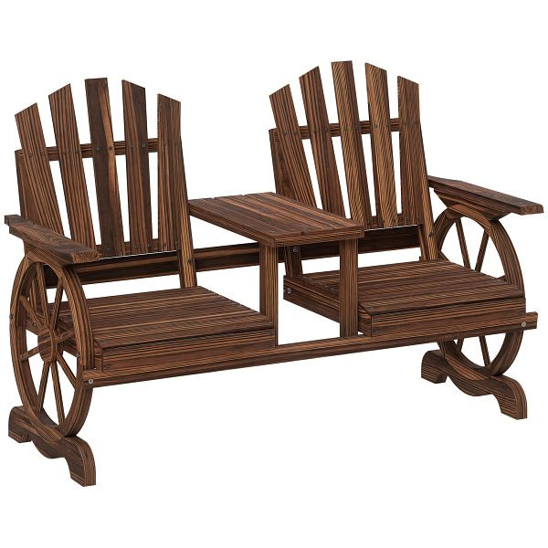 Outsunny 2-Sitzer Gartenbank Holz, wetterfest Sitzbank, mit Schirmloch, Beine im Wagenradform 154 x 65 x 102 cm Verkohlt, 84G-777V00TN