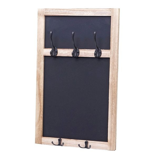 Mendler Wandgarderobe HWC-C51, Garderobe Kreidetafel Wandtafel, 5 Haken 55x34cm, naturbraun, 61940
