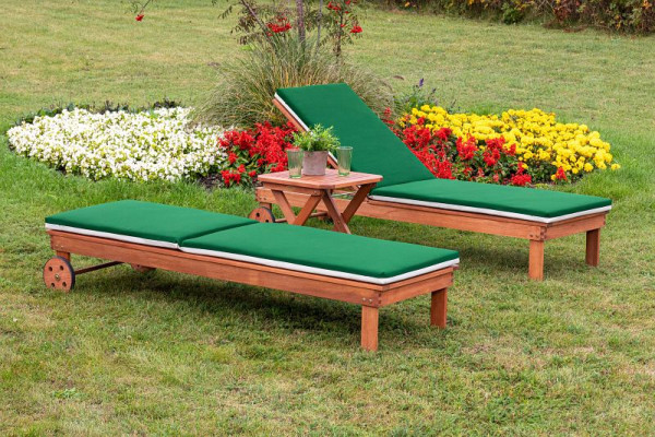 Merxx Aktionsliegen Set 5-teilig, 2 Aktionsliege, Rückenteil verstellbar, mit Rollen, 2 Wendeauflage, grün/beige, 1 Klapphocker, 50 x 50 cm, 50107-100
