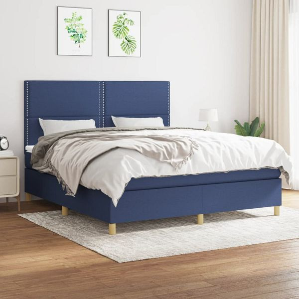 vidaXL Boxspringbett mit Matratze Blau 180x200 cm Stoff, 3142279