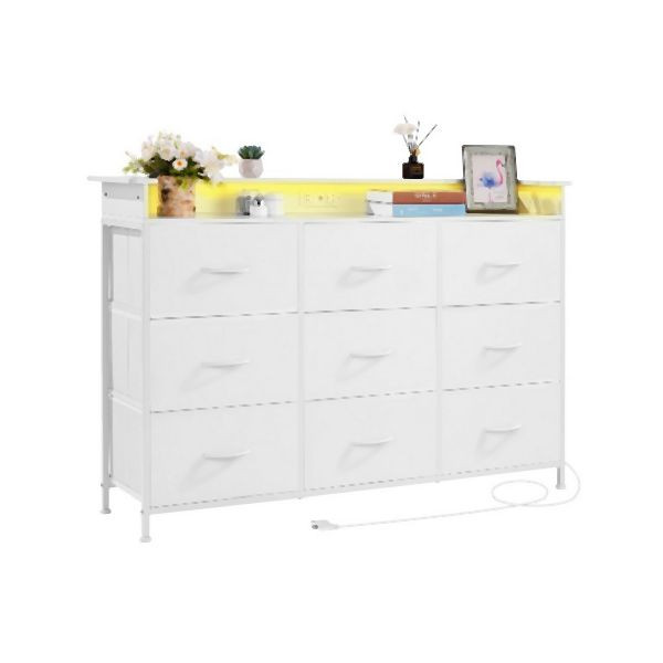 VEVOR Kommode mit 9 Stoffschubladen Schrankschubladen LED-Leuchten Weiß, 3LZWCTJ9C1C5IREUAV2