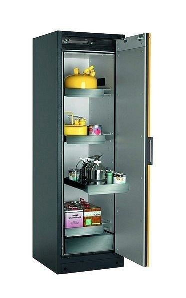 asecos Sicherheitsschrank Q-CLASSIC-90, Q90.195.060.R in sicherheitsgelb RAL 1004 mit 3x Auszugswanne Standard (Edelstahl), 30073-040-33427