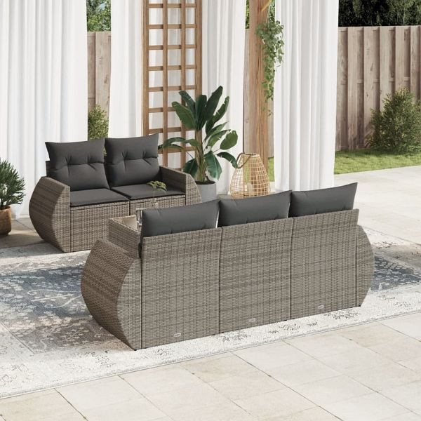 vidaXL 6-tlg. Garten-Sofagarnitur mit Kissen Grau Poly Rattan, 3253437