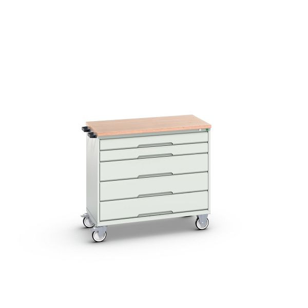 bott verso mobiler Schubladenschrank, mit 5 Schubladen und Multiplex Top, BxTxH: 1050 x 600 x 980 mm, Lichtgrau / Lichtgrau, 16927051.16